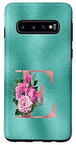 Galaxy S10 Teal floral Initial letter E monogram lilac flowers Case