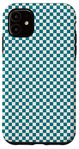 iPhone 11 Checkerboard Pattern Gift Teal Blue White Checkered Case