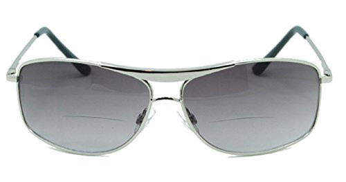 Unisex Aviator Bifocal Reading Sunglasses. Sun Reader Bifocal Glasses for Men and Women, Silver Plus1.50