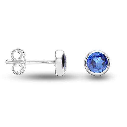 LeCalla Flaunt Sterling Silver Jewelry Stud Earrings for Teens and Women (4 MM Blue Sapphire Round)