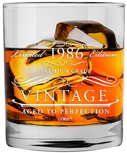 1986 35th Birthday Gifts Whiskey Glass Men Women - Birthday Gift for Man Woman turning 35 - Funny 35 th Party Supplies Decorations Ideas - Thirtty Five Year Old Bday - 35 Years Gag Vintage Presents