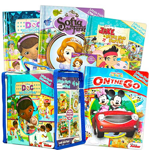 Bendon Publishing Disney Board Books Set for Toddlers and Kids Bundle ~ Set of 4 Disney Look and Find Books in Carrying Case with Stickers (Mickey Mouse, Sofia The First, Jake, Doc McStuffins)