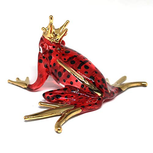 ZOOCRAFT Prince Frog Glass Figurines Collectibles Red Hand Blown Painted Art Animals Miniature Garden Decor Statue Animal