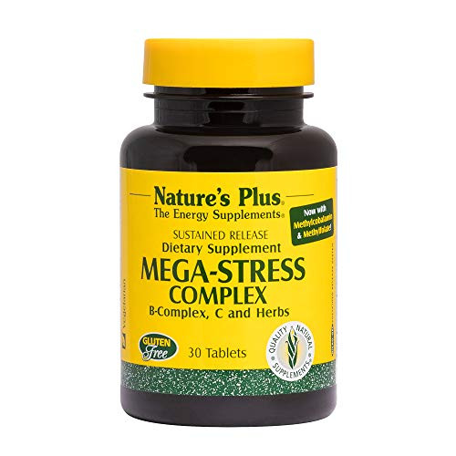 NaturesPlus Mega-Stress Complex, Sustained Release - 30 Vegetarian Tablets - B Complex, Vitamin C Stress Relief Supplement, Chamomile  and  Herbs for Natural Calm - Gluten-Free - 30 Servings
