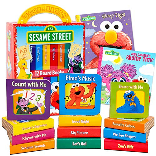 Sesame Street Board Books Set Toddlers Babies Bundle ~ Pack of 12 Chunky My First Library Board Book Block with Stickers (Elmo Books for Infants)