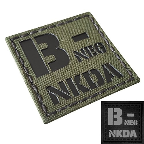 OD Green Infrared IR BNEG NKDA B- Blood Type 2x2 Olive Drab Tactical Morale Hook-and-Loop Patch