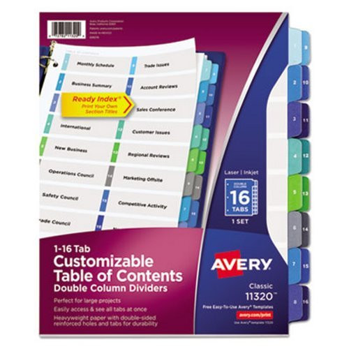 AVERY 11320 Ready Index Two-Column Table of Contents Divider, Title: 1-16, Multi, Letter