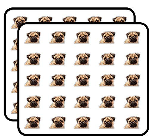 Realistic Pug Dog Face Art Decor Sticker for Scrapbooking, Calendars, Arts, Kids DIY Crafts, Album, Bullet Journals 50 Pack