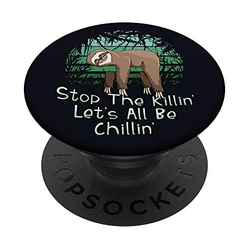 Retro Sunset Jungle l Climate Protection Chiller Sloth PopSockets PopGrip: Swappable Grip for Phones  and  Tablets