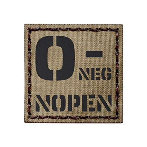 Tan IR ONEG O- NOPEN No Penicillin Allergy Blood Type 2x2 Tactical Morale Fastener Patch