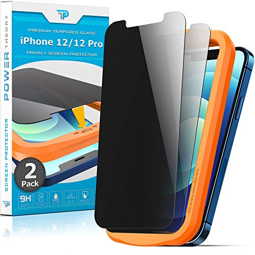 Power Theory Privacy Screen Protector for iPhone 12/iPhone 12 Pro Tempered Glass -2-Pack- Anti-Spy protection with Easy Install Kit -Case Friendly--6.1 Inch-