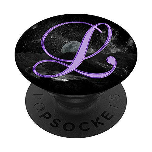 L Purple Moon Universe Space Galaxy Monogram Initial Letter PopSockets Grip and Stand for Phones and Tablets