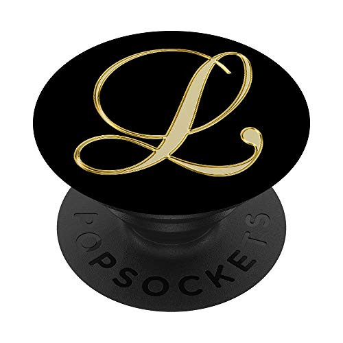 L Yellow Black Initial Monogram Capital Letter Name Art PopSockets Grip and Stand for Phones and Tablets