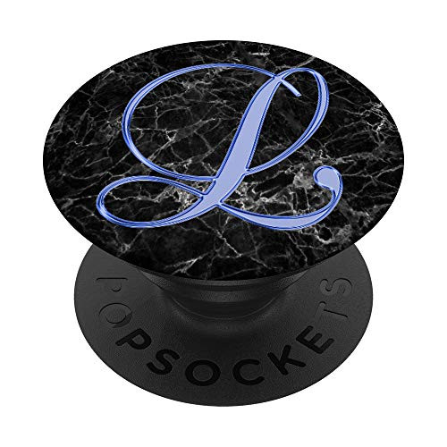 L Royal Navy Blue Black Abstract Monogram Initial Letter PopSockets Grip and Stand for Phones and Tablets