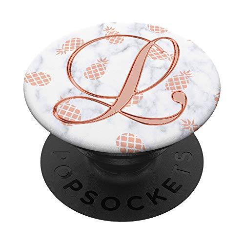 L Pink White Pineapples Abstract Monogram Initial Letter PopSockets Grip and Stand for Phones and Tablets