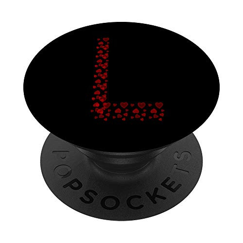 L Red Maroon Hearts Black Monogram Letter Initial Name PopSockets Grip and Stand for Phones and Tablets