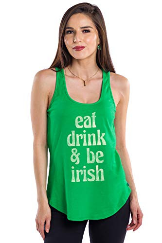 Green Tank Top for Women St Patricks Day Funny Eat Drink and be Irish Top Size L