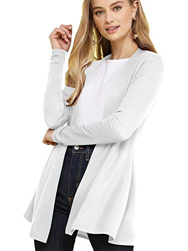LL WSK2294 Women's Casual Soft Drape Open Front Fall Duster Lightweight Long Sleeve Cardigan M White