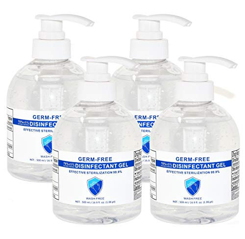 Hand Sanitizer Moisturizing Gel, 75 percent Alcohol Antibacterial Disinfectant Kills 99.99 percent Germs, 16 Ounce Pump 4 Pack