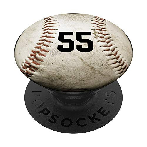 Number 55  55 Baseball Gifts for Men Boys Kids Year Old PopSockets PopGrip: Swappable Grip for Phones  and  Tablets