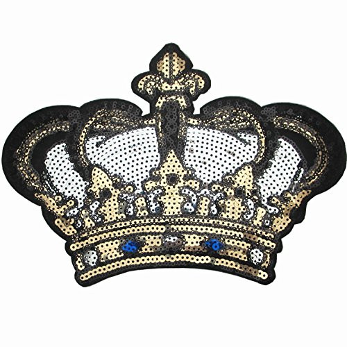 Dandan DIY Big Crown Embroidered Patch with Sequins Sew on/Iron on Patch Applique Clothes Curtain Sewing Flowers Applique Home Wedding Party Decoration Diy Accessory(Crown)