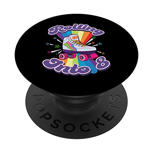 Roller Skating 8 Year Old 8th Birthday Girl Skate 80's Gift PopSockets PopGrip: Swappable Grip for Phones  and  Tablets