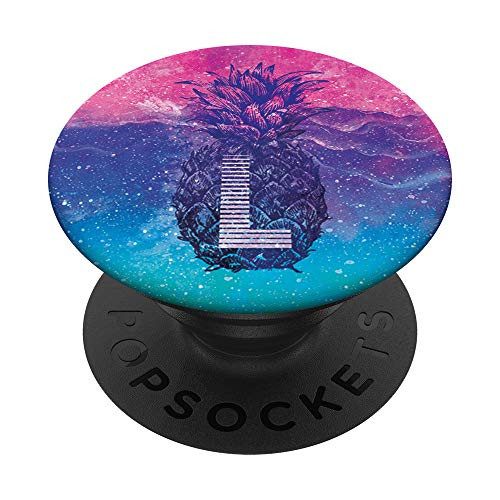 Teal Blue Pink Gradient Pineapple Monogram Initial Letter L PopSockets PopGrip: Swappable Grip for Phones  and  Tablets