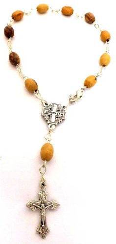 Holy Land Olive Wood Praying Rosary Bracelet with Jesus Classic Cross & Jerusalem Cross