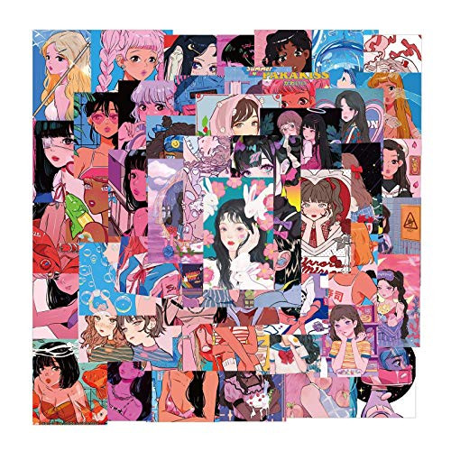 Cute Anime Pink Girl Stickers 50pcs Sexy Girl Stickers for Water Bottle Computer Hydroflask Laptop Skateboard Stickers for Teens Adults Anime Lover Skateboard Guitar Luggage Vinyl Decals Sticker Pack