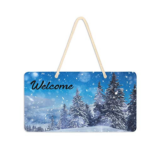 Blueangle Snowy Fir Trees Welcome Hanging Sign Plaque Home Bar Cafe Shop Store Door Decor Plaque Welcome Hanging Sign Board