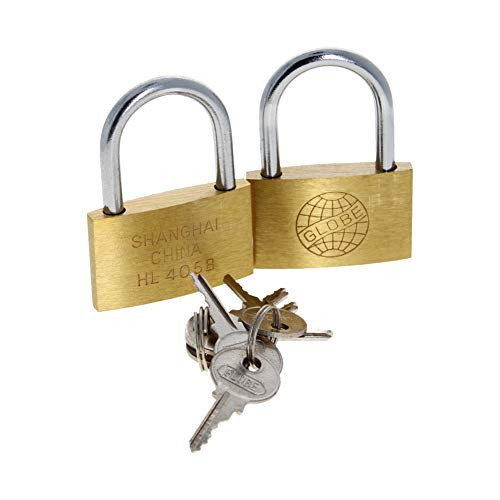 MroMax Brass Padlock, Keyed Different, 50mm Wide Brushed Finish Short Harden Shackle, Waterproof Rust-Proof Door Lock Short Beam Lock for Drawer, Gym, Cabinet, Warehouse, 2Pcs