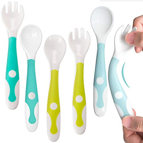 Baby Utensils - Bendable Spoons and Forks Sets  Gum Friendly Spoon and Fork for Infant Baby Training Gift  BPA Free - Toddlers Self Feeding Learning Spoon and Fork Tableware Set (3 Sets)