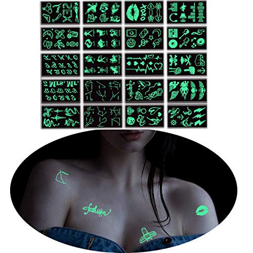 20pcs St Patricks Day Mardi Gras Stickers Tattoos Party Favors Decorations,Temporary Tattoos Inked Blacklight Tattoo Stickers Glow In The Dark