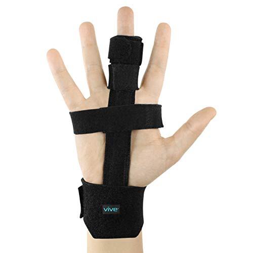Vive Trigger Finger Splint - Full Hand and Wrist Brace Support - Adjustable Locking Straightener - Straightening Immobilizer Treatment For Sprains, Pain Relief, Mallet Injury, Arthritis, Tendonitis (Black)