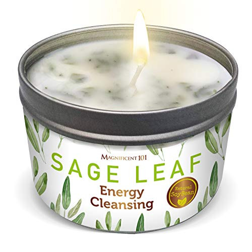 MAGNIFICENT101 Smudge Candle Filled with Sage Leaves for House Energy Cleansing, Banishes Negative Energy I Purification and Chakra Healing - Natural Soy Wax Tin Candle for Aromatherapy (Sage Leaf) MAGNIFICENT101 Smudge Candle Filled with Sage Leaves for House Energy Cleansing, Banishes Negative Energy I Purification and Chakra Healing - Natural Soy Wax Tin Candle for Aromatherapy (Sage Leaf)