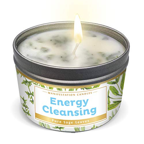 Manifestation Candle White Sage Leaf and Scent, Smudge Candle for House Energy Cleansing, Banishes Negative Energy I Purification and Chakra Healing - Natural Soy Wax Tin for Aromatherapy (Sage Leaf) Manifestation Candle White Sage Leaf and Scent, Smudge Candle for House Energy Cleansing, Banishes Negative Energy I Purification and Chakra Healing - Natural Soy Wax Tin for Aromatherapy (Sage Leaf)