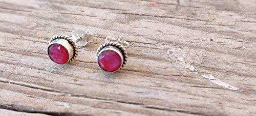 925 Sterling Silver Pink Ruby Stud Post Earring Gemstone Earring 6 MM Round Girl Women Gift 925 Sterling Silver Pink Ruby Stud Post Earring Gemstone Earring 6 MM Round Girl Women Gift