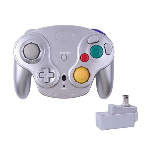 Poulep 1 Packs Classic 2.4G Wireless Controller Upgraded Gamepad with Receiver Adapter for Nintendo Wii U Gamecube NGC GC (Silver2)