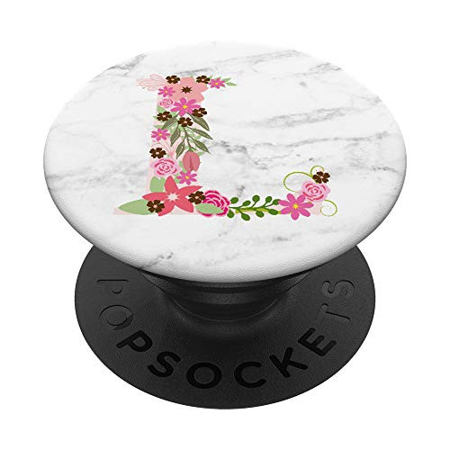 WHITE MARBLE PHONE GRIP PINK LETTER L INITIAL - L LETTER L PopSockets Grip and Stand for Phones and Tablets