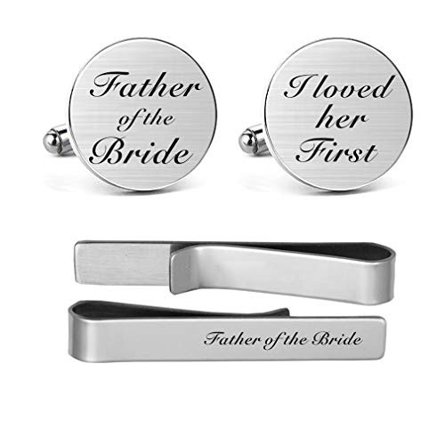 MUEEU Father of The Bride Cufflinks I Loved Her First Cuff Links Engraved Anniversary Wedding Party Cufflinks and Tie Clip Bar Tacks (Round I Loved her First Cufflinks Set) MUEEU Father of The Bride Cufflinks I Loved Her First Cuff Links Engraved Anniversary Wedding Party Cufflinks and Tie Clip Bar Tacks (Round I Loved her First Cufflinks Set)