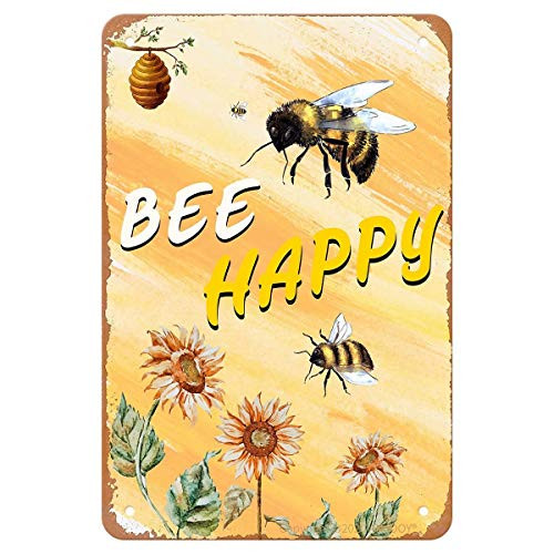 Metal Tin Signs - Bee Happy - Plague Poster for Cafe Home Farm Supermarket Bar Pub Garage Hotel Diner Mall Garden Door Wall Decor Art Metal Tin Signs - Bee Happy - Plague Poster for Cafe Home Farm Supermarket Bar Pub Garage Hotel Diner Mall Garden Door Wall Decor Art