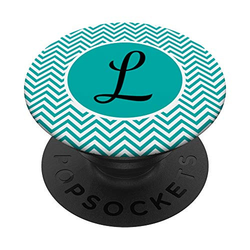 Initial Monogram Letter L Teal Turquoise Aqua Chevron PopSockets Grip and Stand for Phones and Tablets