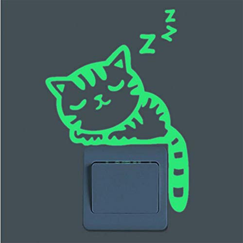 Winwinfly Light Switch Decals Glow in The Dark Cartoon Sleepy Cat Pattern Wall Stickers Light Switch Decor Art Mural Paste