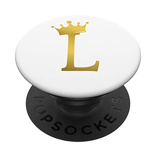 Crown, Gold Letter L Initial Monogram, White PopSockets Grip and Stand for Phones and Tablets