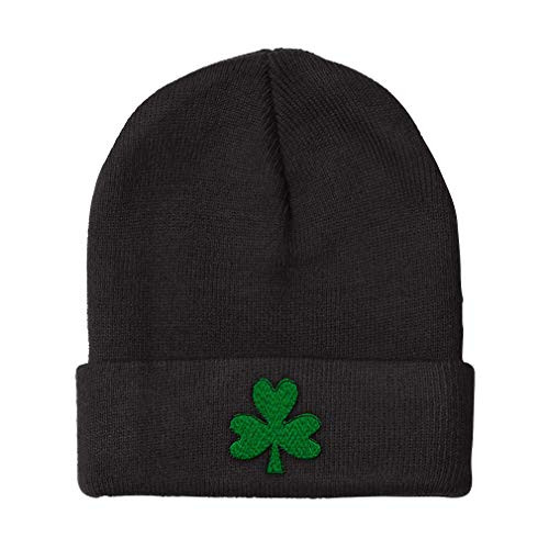 Beanie for Men  and  Women Shamrock Clover Irish Ireland St Patricks Patty Embroidery Acrylic Skull Cap Hat Black Design Only