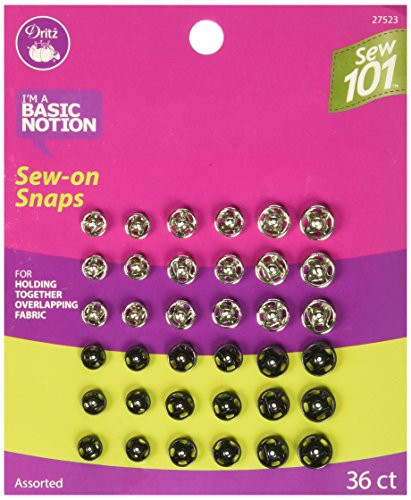 Dritz Sewing 101 S101 Assorted Sew On Snaps 36 Sets 101 Sizes-36