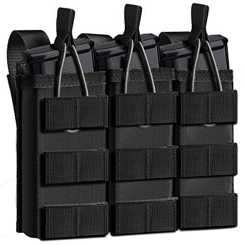 ELVO Tactical Molle Mag Pouch, Open-Top Triple Stacker Magazine Holster Rifle Mags Holder for AR-15 M4 M14 M16 G36 HK416 Magazines (Black)