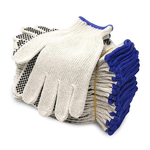 EvridWear Cotton Polyester String Knit Shell Safety Protection Work Gloves for Painter Mechanic Industrial Warehouse Gardening Construction Men  and  Women 12 Pairs, With one Side Dots, L Size