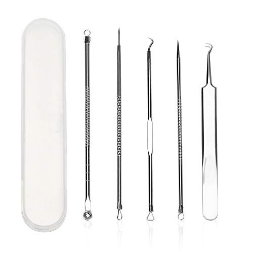 5 Pcs Blemish  and  Blackhead Removal Tools, Professional Pimple Comedone Extractor Popper Tool Acne Removal Kit - Treatment for Pimples, Blackheads, Zit Removing, Forehead,Facial and Nose(Silver)