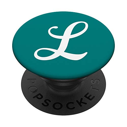 L Initial Monogram White on Teal Capital Letter PopSockets Grip and Stand for Phones and Tablets